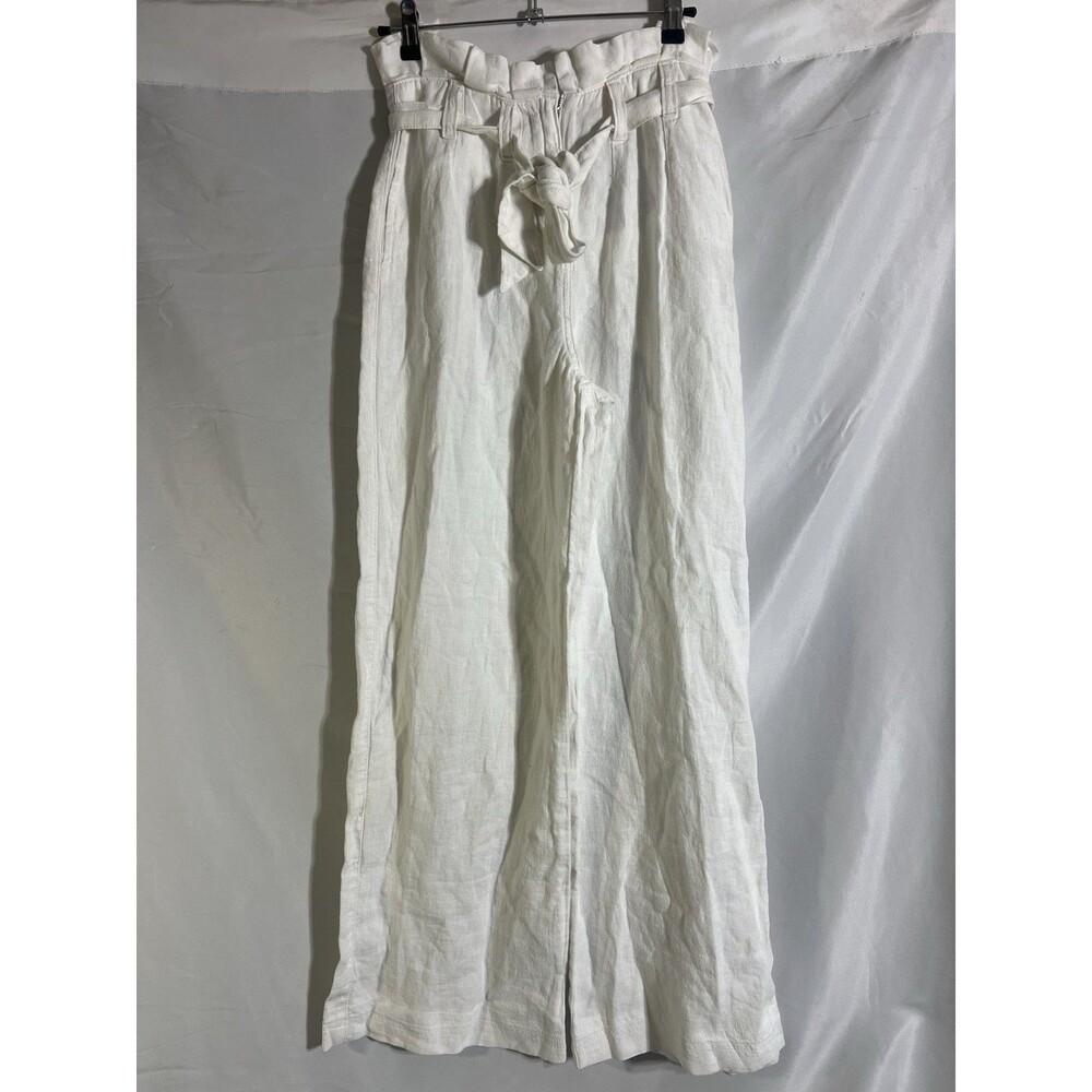 Topshop Pants Woman's 4 White Paper Bag High Rise Waist Linen Pocket Unlined